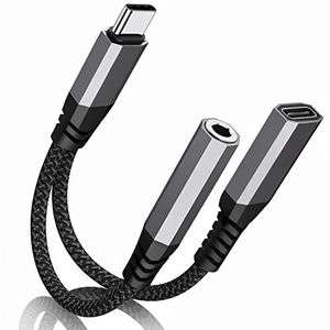<span class=keywords><strong>Adaptador</strong></span> de Carga y Auriculares 2 en 1 USB-C <span class=keywords><strong>a</strong></span> 3.5mm, Aleación de Aluminio Gris, Carga Rápida PD de 60W para <span class=keywords><strong>iPhone</strong></span> 15/16/17 Pro Max - Product Image 1