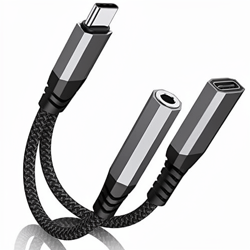 USB-C 3.5mm Aluminum Alloy Gray 2-in-1 Headphone Charger Adapter PD 60W Fast Charging for iPhone 15/16/17 Pro Max for for