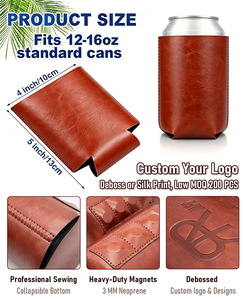 Porte-canette isotherme en cuir personnalisé avec logo pour mariage, pour canettes de bière et autres boissons - Product Image 3