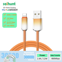 Kabel Data iPhone PD12W 2.4A Pengisian Cepat, Berbahan Nilon Kepang dengan Lapisan PVC, untuk iPhone X XS XR 11 12 13 14 15, Tembaga Murni