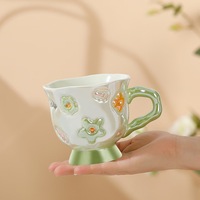 Bureau en céramique haut pied tasse mignon fleurs motif épissage couleur eau tasse haute beauté avoine large bouche petit déjeuner tasses
