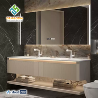 Meuble-lavabo mural double vasque en bois massif moderne OEM 2025 avec robinet en cuivre pour chambre et entrepôt