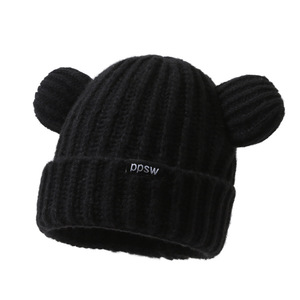 Autumn <strong>Winter</strong> Cute Bear Ears Knit Beanie <strong>Hat</strong> For Ladies Soft Thick Cotton Ear Protection Skullcap Outdoor - Product Image 3