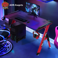 Escritorio para Computadora AOR Gaming, Superficie de Madera y Metal, Luces LED RGB, Diseño Ergonómico, Estructura de Acero para Oficina en Casa