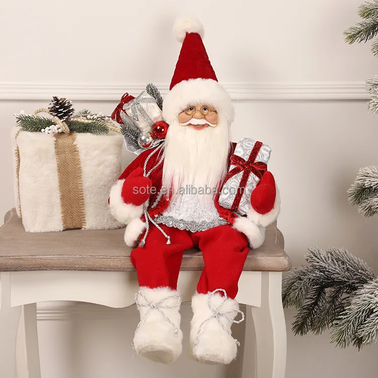 SOTE, venta al por mayor, bata roja de Papá Noel, figuritas navideñas, muñeca de 30/45/60/90/120CM de pie y sentado, Papá Noel de Navidad
