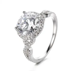 Đồ trang sức mỹ Rhodium mạ S925 Bạc Vòng rực rỡ moissanite liên kết Twist Cluster Ring đối với phụ nữ engagement kỷ niệm