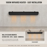 Chauffage infrarouge radiant mural intérieur/extérieur 1000W 50 pieds carrés avec thermostat réglable, protection contre la surchauffe et télécommande