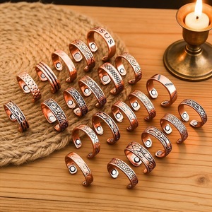 Men's Red Copper Engraved Open <b>Ring</b> With Magnet Retro Fashion Jewelry Gift - Product Image 2