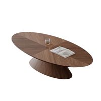 Table basse ovale de style mid-century, mobilier moderne minimaliste de luxe léger, table à thé rétro couleur noyer pour petit salon