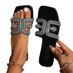 2025 Mùa Hè Mới Cross-Biên Giới Của Phụ Nữ Cộng Với Kích Thước Rhinestone Phẳng Dép Vuông Đầu Bên Ngoài Mặc Dép Đối Với Thời Trang Phụ Nữ - Product Image 5