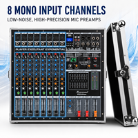 Console de mixage amplifiée 8 canaux EM-8ant 600W x 2 avec amplificateur de puissance, flight case, égaliseur 9 bandes, 24 DSP, USB, Bluetooth, alimentation fantôme 48V pour scène et église