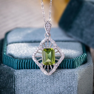 Collier pendentif géométrique en pierre naturelle carrée 6*8mm haut de gamme, en argent sterling 925, bijoux de créateur ajourés - Product Image 5