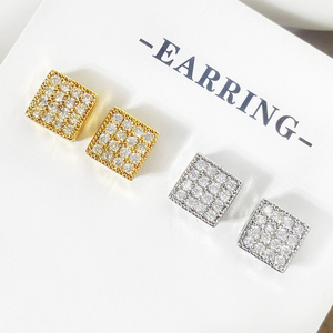 Simple Design 18K Gold Plated Cubic Zirconia Square <b>Stud</b> Earrings for Women - Product Image 3