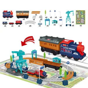 NEW hot sell plastic funny DIY deformable received Scene games electric classic train toy track toy crane for boys