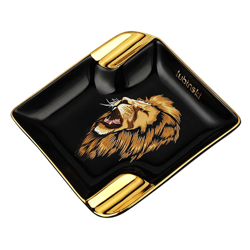 Cendrier carré de luxe en céramique noir avec Logo personnalisé, Double coupe-fumée, personnalité dominatrice du roi Lion pour la maison