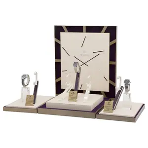 פופולרי עיצוב ייצור מותאם מוצק עץ עור מפוצל שעון דלפק תצוגת Stand במלאי