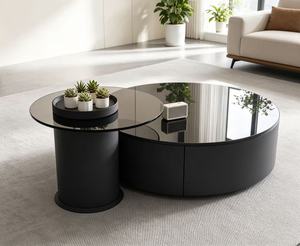 Modern <b>Round</b> <b>Coffee</b> <b>Table</b> Set Tempered Glass Top Metal Frame Storage Living Room Furniture - Product Image 5