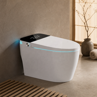 WC intelligent monobloc moderne avec bidet intégré, chasse d'eau automatique par capteur, chauffage, forme allongée, siphon en S, fonctionnement automatique, télécommande, intelligent