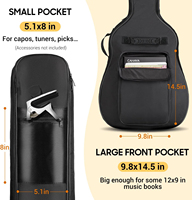 Sac de guitare de 0.35 pouces double bandoulière réglable à la mode noir étui de sac de transport étanche antivol boucle de suspension arrière