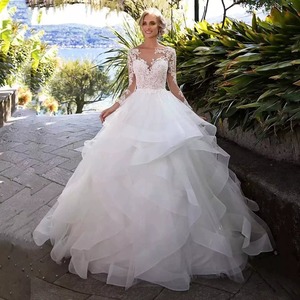 Lace Appliqu Wedding Dress White Ball Gown V-neck Tulle Natural Waistline 2026 New Style - Product Image 1
