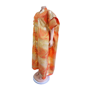 2025 của phụ nữ giản dị cộng với kích thước dài ăn mặc vàng chủ đề Jacquard màu khối hai chiều mặc lỏng Áo choàng khăn trùm đầu Châu Phi nặng - Product Image 3