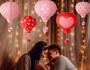 DAMAI Valentine's Day Decoration Wedding Themed Party Supplies Disposable <b>Red</b> and Pink Hot Air Balloon Shaped <b>Paper</b> Latern - Product Image 2