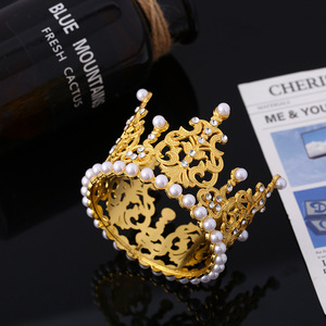 Mini alliage d'or perle couronne fleur décoration couronne gâteau accessoires mariage gâteau décoration bouquet gâteau topper couronne - Product Image 4