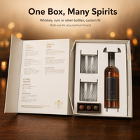 Boîte cadeau CBP Spirits avec insert moulé sur mesure - Boîte cadeau pliable magnétique avec emplacements pour bouteille et verres, impression personnalisée