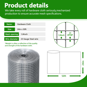 Welded <b>Wire</b> <b>Mesh</b> Roll 1/4 Inch Square Hole Galvanized Steel Construction Hardware Cloth 23 Gauge - Product Image 2