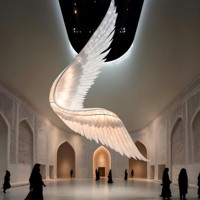 Lustre surdimensionné ANNO en forme d'ailes d'ange, luminaire suspendu LED personnalisé avec un design à plumes superposées pour les halls à plafond haut