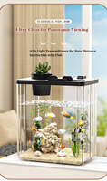 Aquarium cylindrique de bureau 1 L en plastique ultra-transparent avec couvercle-planteur, support pour téléphone et trou d'alimentation