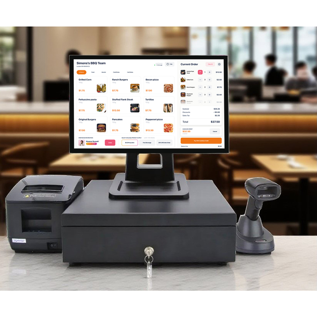Restaurant Android P0S System Barcode Financial Equipment Scanner Wireless Cash Drawer Kitchen Printer POs Terminal