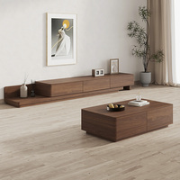 Mueble de TV Moderno para Sala de Estar en Madera de Nogal, Centro de Entretenimiento de Madera Sólida, Mueble para TV Retráctil con 3 Cajones de Almacenamiento, Comedor