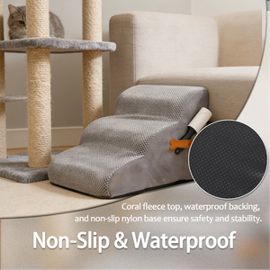Rampe d'escalier pour chien de luxe 40 cm à 3 niveaux, escalier pour animaux de compagnie avec revêtement en tissu durable, imperméable et antidérapant pour petits chiens et chats - Product Image 4