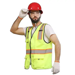 黄色の反射CEポケットセキュリティコートを備えた道路作業員のためのANSI建設安全ジャケット