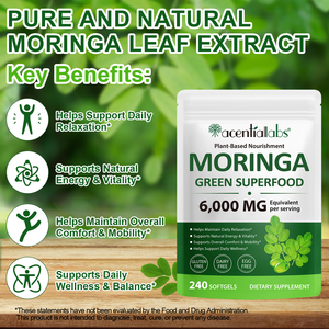 Acentiallabs Moringa Yaprağı Ekstresi Yumuşak Kapsül Takviyesi Sindirim Desteği Moringa Yeşil Süper Besin Kapsülleri Genel Sağlık İçin - Product Image 2