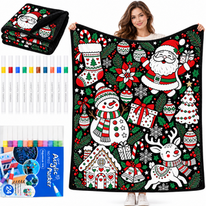 Couverture à colorier personnalisable et lavable, Noël, en velours arctique, avec marqueurs pour adultes et enfants - Product Image 1