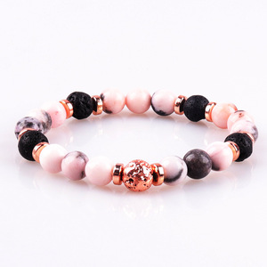 Bracelet populaire anti-anxiété en perles de zèbre rose naturel de 8 mm, cristal de pin blanc, pierre <span class=keywords><strong>d</strong></span>'empereur, bracelet coloré aux huiles essentielles - Product Image 6