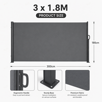 Store banne latérale rétractable pour hôtel, 3m, en acier et aluminium, pare-vent, tissu polyester PU, à traction manuelle
