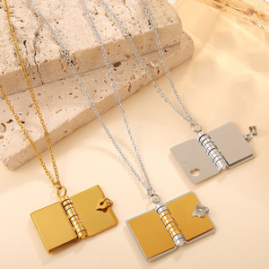 Collar con Colgante Personalizable de Acero Inoxidable 18K, Diseño de Corazón Abatible, Cadena de Eslabones, para Parejas, con Grabado DIY - Product Image 3