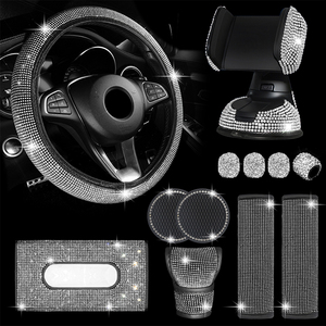 12 Piezas de Accesorios Brillantes <span class=keywords><strong>para</strong></span> <span class=keywords><strong>el</strong></span> Interior del Coche, Funda Universal <span class=keywords><strong>para</strong></span> <span class=keywords><strong>Volante</strong></span>, Soporte de Plástico <span class=keywords><strong>para</strong></span> Teléfono, Visera Solar, Estuche <span class=keywords><strong>para</strong></span> Pañuelos, Almohadilla <span class=keywords><strong>para</strong></span> Cinturón de Seguridad - Product Image 1