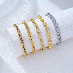 Bracelet chaîne plaqué or en gros, bracelet chaîne à maillons épais personnalisé en acier inoxydable 316L, bijoux PVD 18K en vrac - Product Image 1