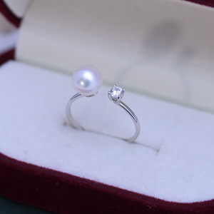 S925 Silver Queen Style <b>Ring</b> with Minimalist Design Freshwater Pearl 7-8mm White Strong Light Almost Flawless <b>Crystal</b> <b>Rings</b> - Product Image 1
