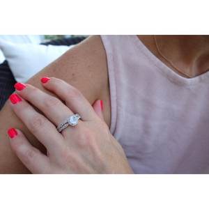 Women's <b>Opal</b> Engagement <b>Ring</b> Set Wave Design <b>Silver</b> Tone Jewelry for Wedding Proposal - Product Image 4