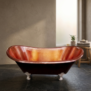 Bañera de Cobre Esmaltada en Negro con Patas de Gato, Acabado Antiguo, Ovalada, Resistente, Independiente, Hecha a Mano, Modelo DM-294 - Product Image 1
