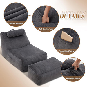 Customized Recliner Beanbag <b>Sofa</b> With Ottoman For Small Spaces And Bedrooms - Product Image 2