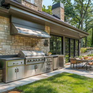 خزائن مطبخ حديثة بتصميم خزانة تنظيم لوازم مطبخ من الفولاذ المقاوم للصدأ خزانات مطبخ خارجية مقاومة للماء - Product Image 6