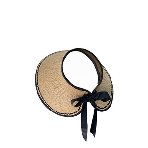 Visières <span class=keywords><strong>de</strong></span> soleil en paille tressée pour femmes, chapeaux <span class=keywords><strong>de</strong></span> <span class=keywords><strong>plage</strong></span> à large bord à motif géométrique avec nœud papillon, chapeaux d'été pliables UPF50+ - Product Image 4