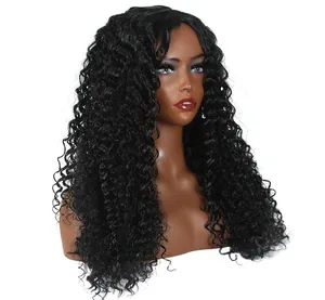 Perruque brune synthétique à cheveux longs pour femmes africaines bouclées enveloppées dans un tube Bandeau complet bouclé d'Amérique latine avec une frange à raie moyenne