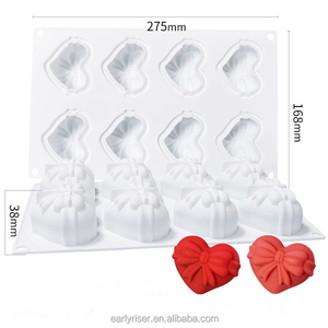 Dụng cụ làm bánh <span class=keywords><strong>pudding</strong></span> sô cô la Ngày Valentine sớm Riser Bow tình yêu bánh mousse pháp Khuôn Silicone - Product Image 6